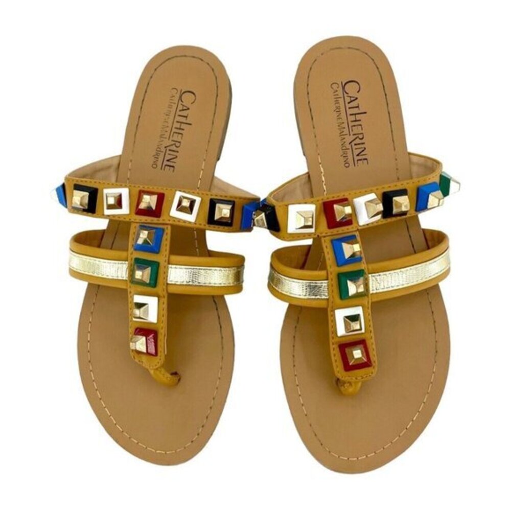 Catherine Malandrino Tan Studded Slip On Thong Sandals Sz 7.5